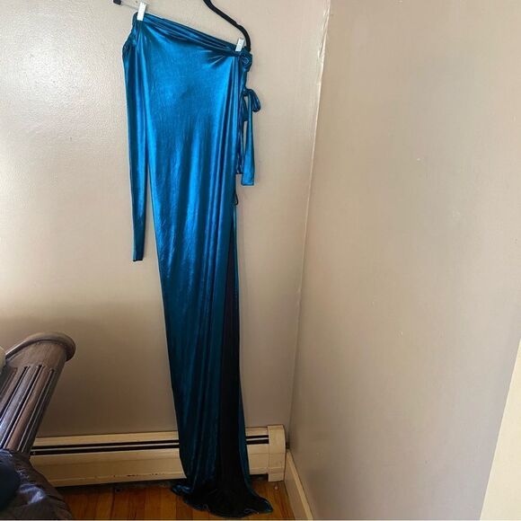 J.Angelique Disa Dress teal metallic knit wrap maxi gown Revolve NWT XS - Picture 10 of 14